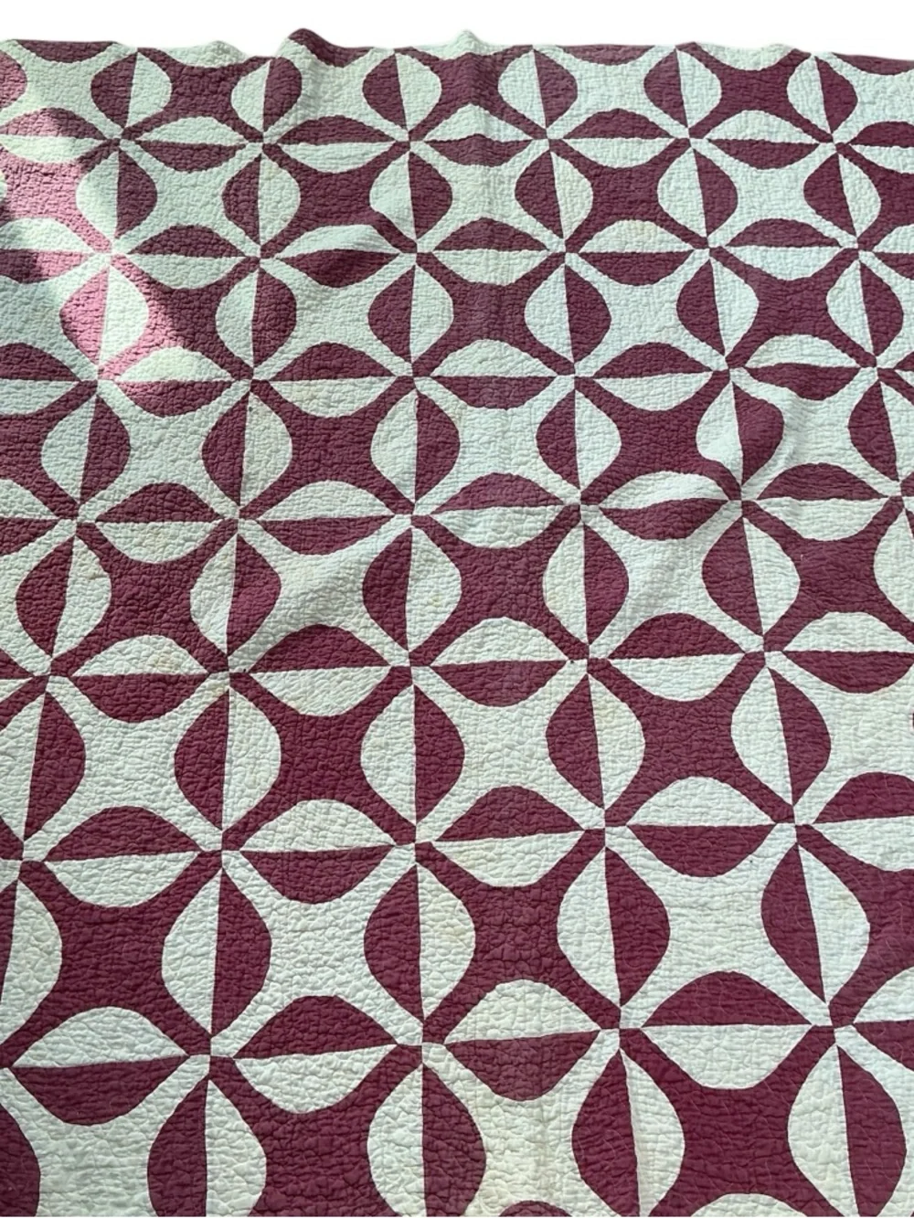 Vintage orange peel style burgundy and cream cotton quilt 58 x 68 USA made - Picture 3 of 9